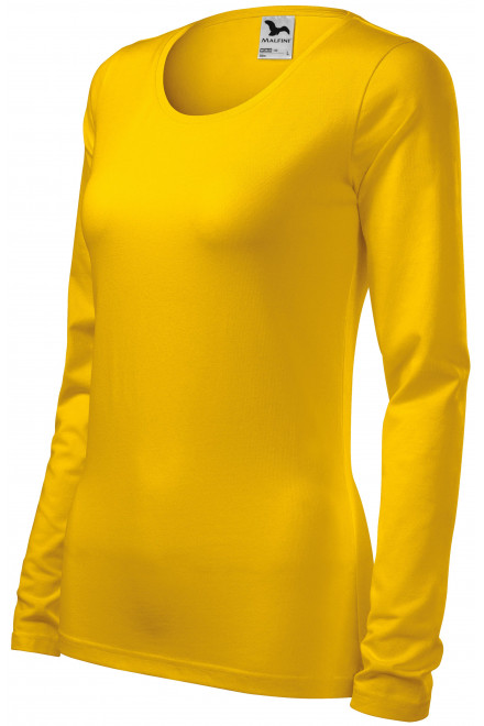 Dámske tričko priliehavé s dlhým rukávom, žltá, bavlnené tričká