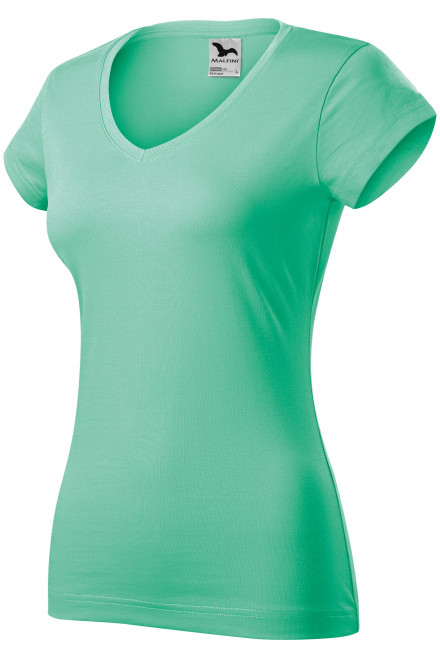 Dámske tričko s V-výstrihom zúžené, mätová, zelené tričká