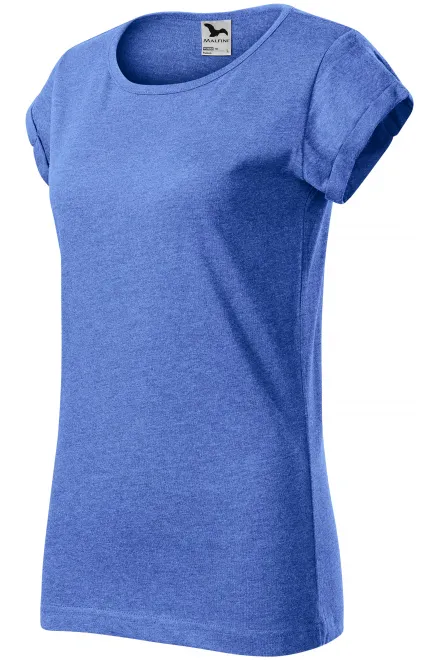 Dámske tričko s vyhrnutými rukávmi, modrý melír