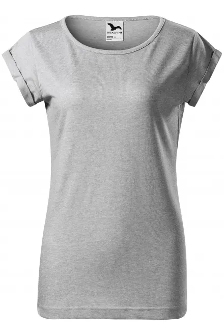 Dámske tričko s vyhrnutými rukávmi - strieborný melír, 2XL