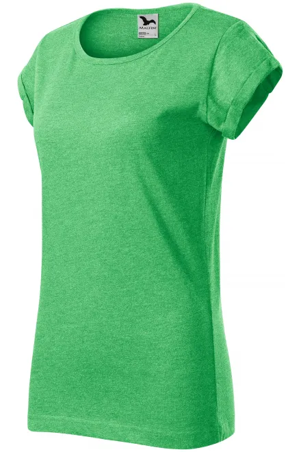 Dámske tričko s vyhrnutými rukávmi, zelený melír