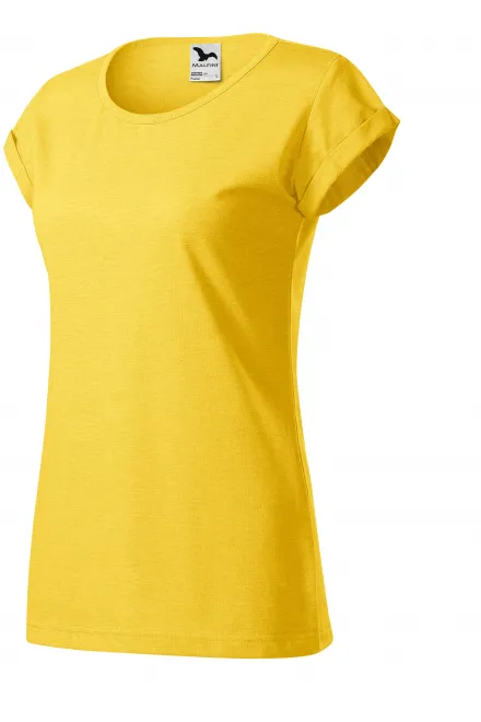 Dámske tričko s vyhrnutými rukávmi, žltý melír