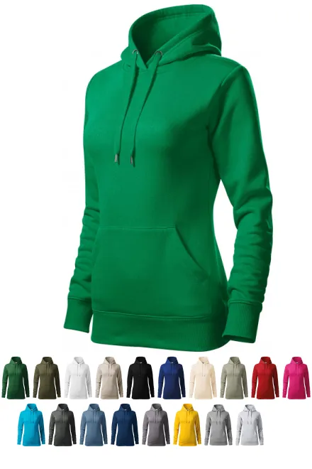Dámska mikina bez zipsu s kapucňou, trávová zelená