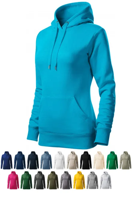 Dámska mikina bez zipsu s kapucňou, tyrkysová