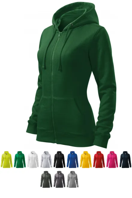 Dámska mikina s kapucňou, fľaškovozelená