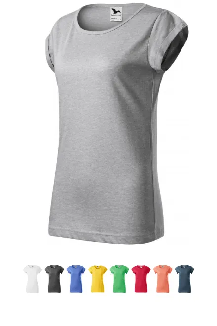 Dámske tričko s vyhrnutými rukávmi, strieborný melír