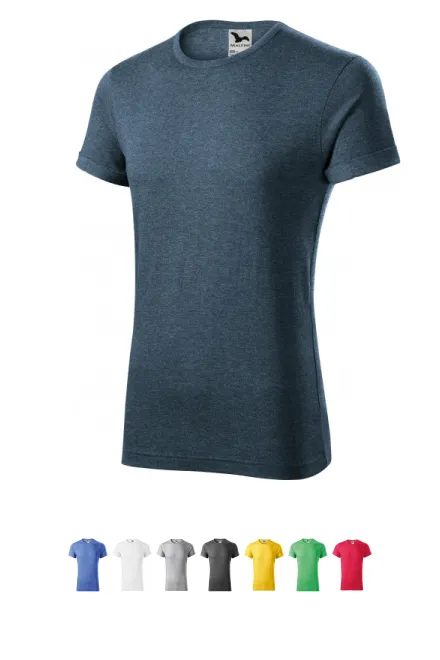 Pánske tričko s vyhrnutými rukávmi, tmavý denim melír