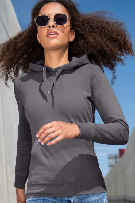 Dámska mikina bez zipsu s kapucňou, oceľovo sivá
