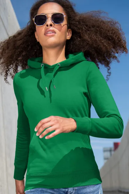 Dámska mikina bez zipsu s kapucňou, trávová zelená
