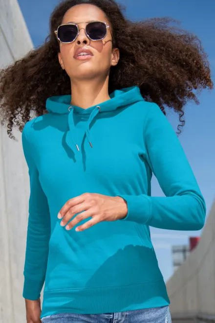 Dámska mikina bez zipsu s kapucňou, tyrkysová
