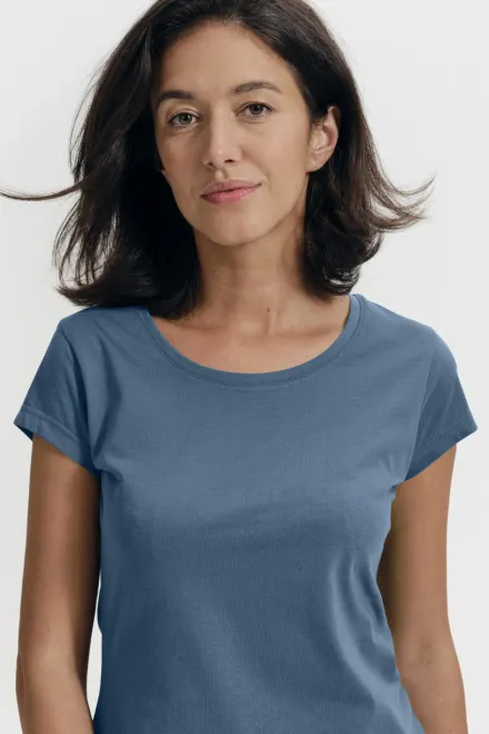 Dámske tričko zúžené s okrúhlym výstrihom, denim