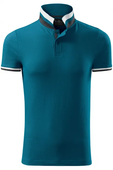 Pánska polokošeľa s golierom hore - petrol blue, XL