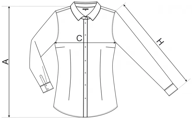 Dámska blúzka s dlhým rukávom slim fit - tabuľka veľkostí