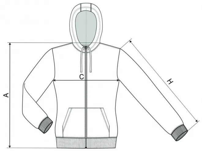Dámska maskáčová mikina - tabuľka veľkostí
