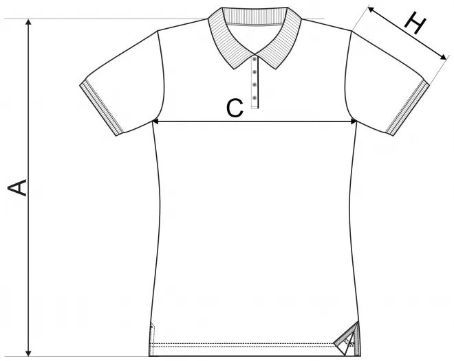 Dámska polokošeľa s golierom hore - tabuľka veľkostí