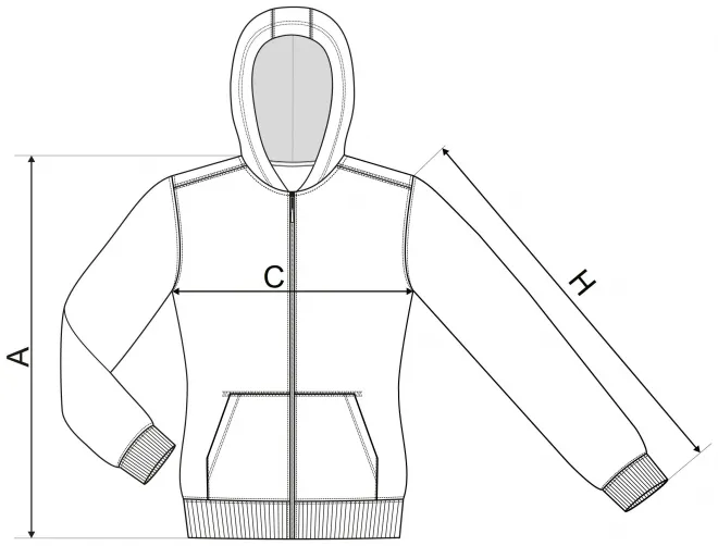 Detská mikina s kapucňou - tabuľka veľkostí