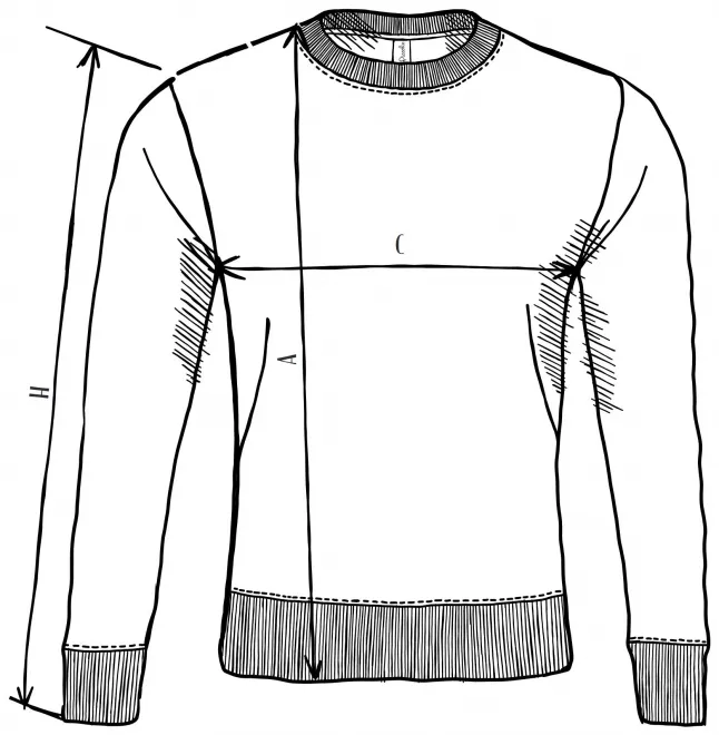 Ľahká mikina - tabuľka veľkostí