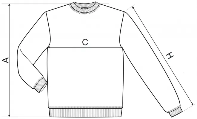 Mikina s hlavicovým rukávom, bez kapucne - tabuľka veľkostí
