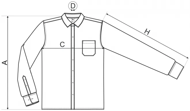 Pánska košeľa s dlhým rukávom - tabuľka veľkostí