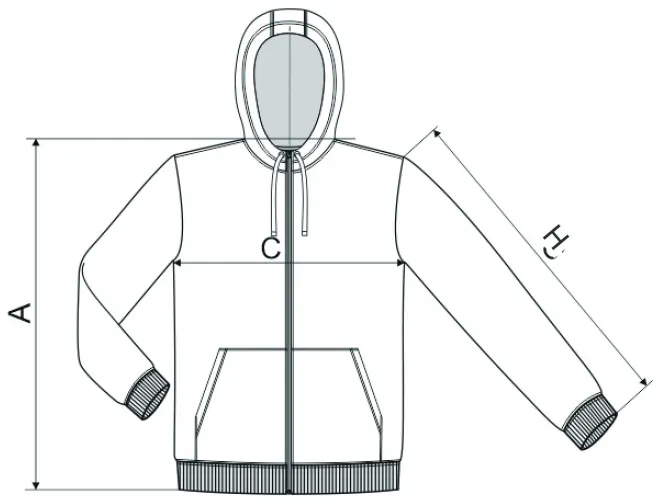 Pánska maskáčová mikina - tabuľka veľkostí
