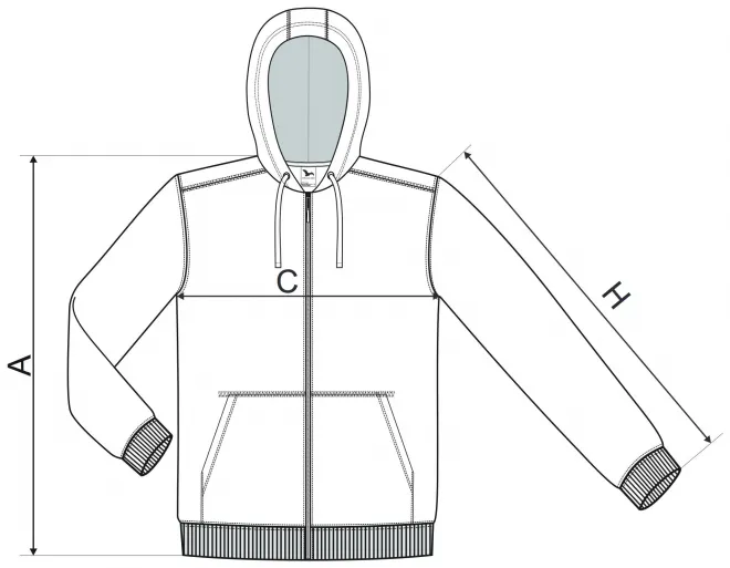 Pánska mikina s kapucňou - tabuľka veľkostí
