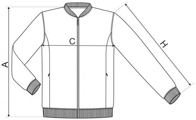 Pánska mikina so skrytými vreckami - tabuľka veľkostí