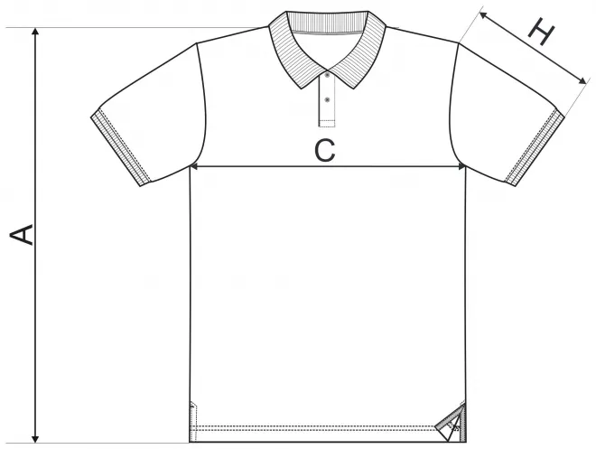 Pánska polokošeľa s golierom hore - tabuľka veľkostí