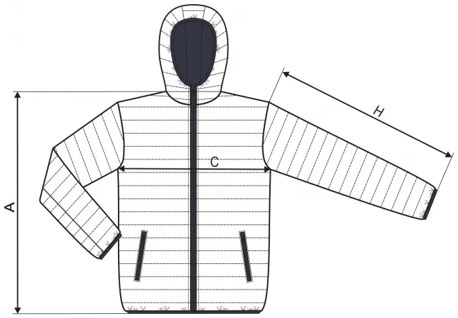 Pánska prešívaná bunda - tabuľka veľkostí