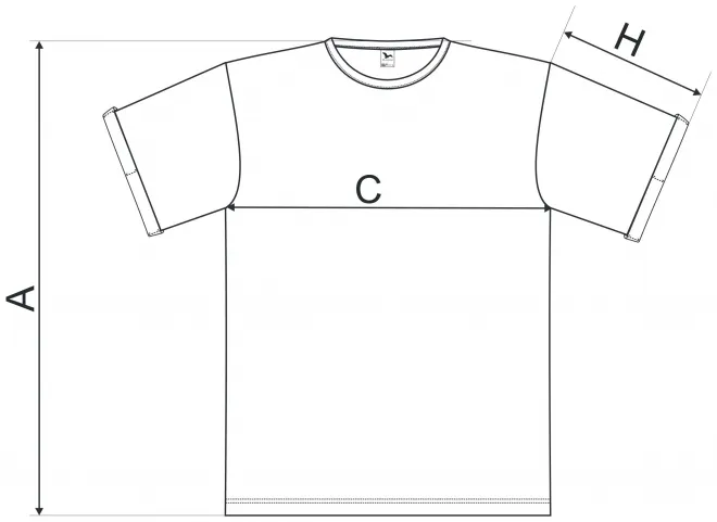 Pánske tričko s vyhrnutými rukávmi - tabuľka veľkostí