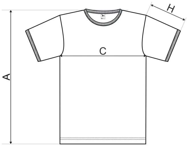 Unisex tričko kontrastné - tabuľka veľkostí