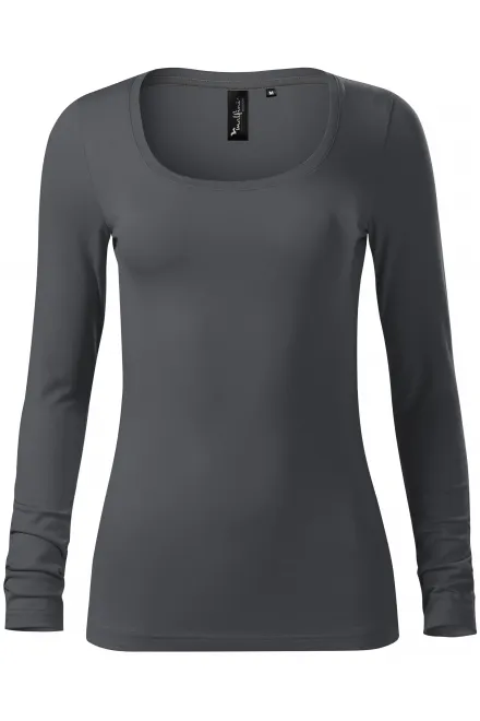 Tričko s dlhými rukávmi a hlbším výstrihom - svetlo šedá, XS