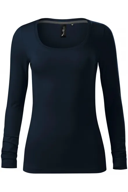 Tričko s dlhými rukávmi a hlbším výstrihom - tmavomodrá, XS